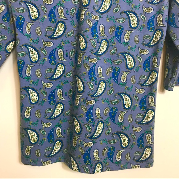 Belle by Kim Gravel TripleLuxe Knit Top Blue Paisley Tunic Keyhole Neck - Picture 8 of 12